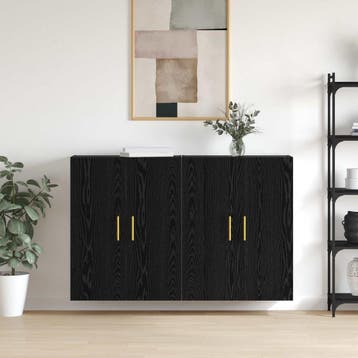 vidaXL Wandkast 2 st Zwart Eiken 69,5 x 34 x 90 cm Bewerkt, Minder dan 50 cm, Verzenden, Nieuw, Minder dan 100 cm