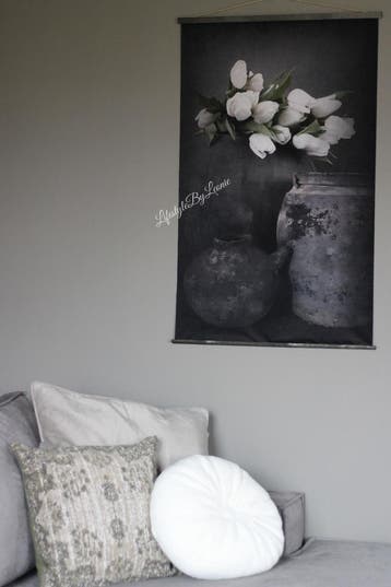 Linnen Wandhanger pot met witte tulpen 100 cm, Ophalen of Verzenden, Nieuw