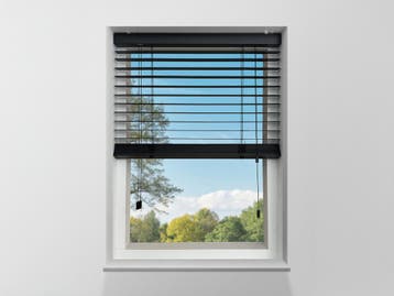 50mm Houten Jaloezieën in de kleur zwart met ladderkoord, Verzenden, Zwart, 150 tot 200 cm, Nieuw
