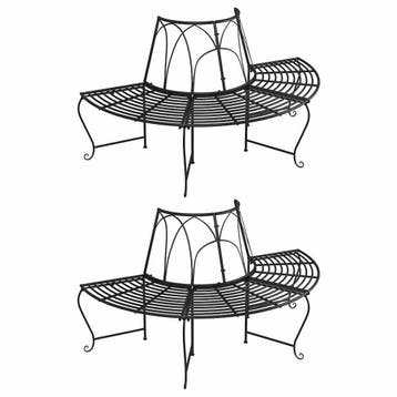 vidaXL Boombanken 2 st halfrond Ø159 cm staal zwart, Verzenden, Nieuw, Metaal