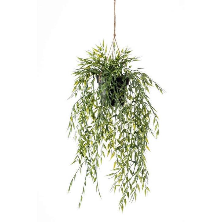 Groene bamboe kunstplant 50 cm in hangende pot - Kunst bam.., Huis en Inrichting, Kamerplanten, Ophalen of Verzenden