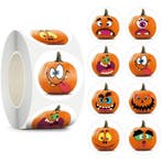 500 Stickers Op Rol - 2.5cm - Crazy Pompoen 2 - Halloween -, Verzenden, Nieuw