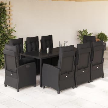 vidaXL 9-delige Tuinset poly rattan zwart, Verzenden, Nieuw, 8 zitplaatsen, Tuinset