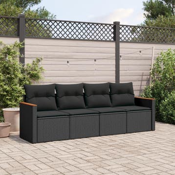 vidaXL 4-delige Loungeset met kussens poly rattan zwart, Verzenden, Nieuw, Loungeset