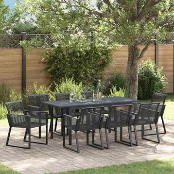 vidaXL Tuin eettafelset 9 st Zwart poly rattan, Verzenden, Nieuw, Rotan, Meer dan 8 zitplaatsen
