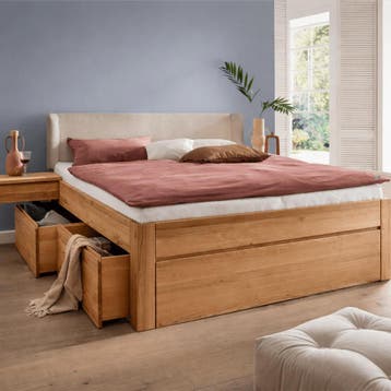 Forestales Valmont Massief Eiken Houten Bed met Lades 55CM -, Nieuw