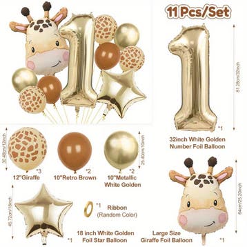 Eerste verjaardag ballon set Giraf 10-delig, Ophalen of Verzenden, Nieuw, Versiering, Verjaardag