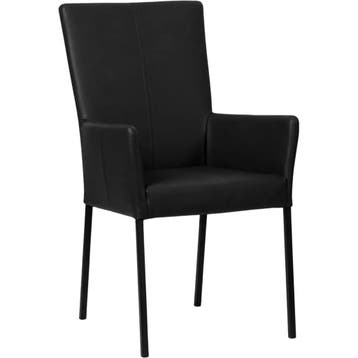 Leren eetkamerstoel Daily met armleuning - Hermes Nero, Huis en Inrichting, Stoelen, Zwart, Nieuw, Leer, Ophalen of Verzenden