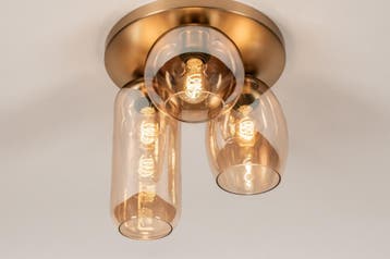 Rietveld Plafondlampen - Geel, Goud - Glas, Metaal, Verzenden, Nieuw