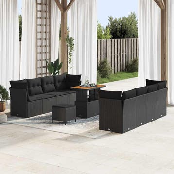 vidaXL Tuinbankenset 11 pcs Zwart poly rattan, Tuin en Terras, Tuinsets en Loungesets, Verzenden, Nieuw, Rotan, Meer dan 8 zitplaatsen