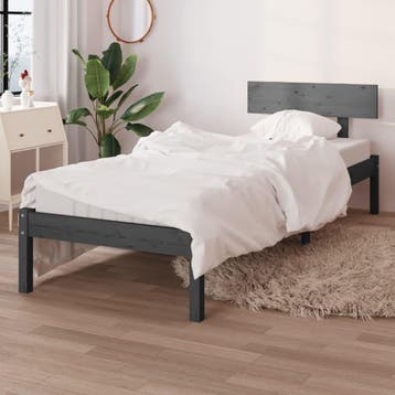 vidaXL Bedframe massief grenenhout grijs 90x190 cm, 90 cm, Eenpersoons, Verzenden, Nieuw