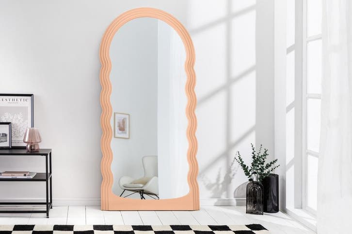 Design Wandspiegel WAVE 160cm abrikoos pastel ronde, Huis en Inrichting, Woonaccessoires | Spiegels, Ophalen of Verzenden