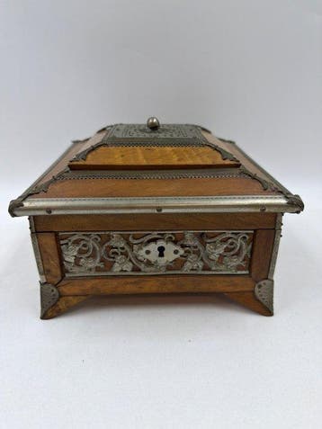 Doos - Zilver, Hout - Anglo-Indiaase doos - met zilveren, Antiek en Kunst