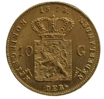 Gouden tien gulden Willem III 1875 Overslag 1875 over 1874, Verzenden, Koning Willem III, Losse munt, Goud