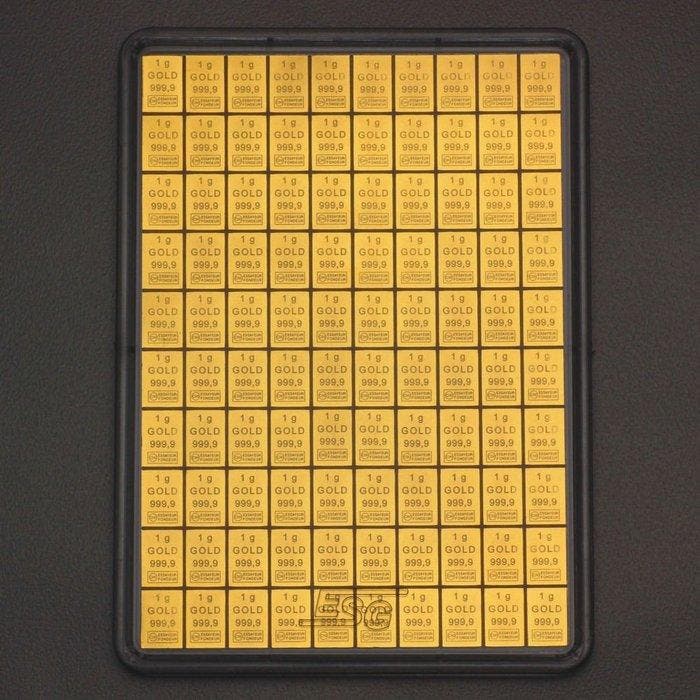 100 x 1 Gramm - Goud .999 - ESG / Valcambi SA - Met, Postzegels en Munten, Edelmetalen en Baren