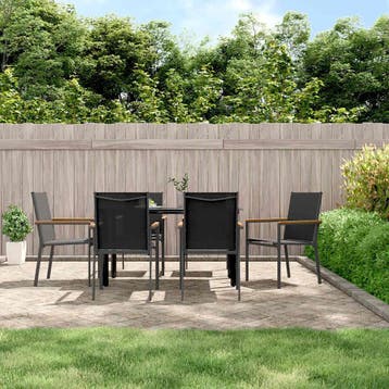vidaXL 7-delige Tuinset textileen en staal zwart, Tuin en Terras, Tuinsets en Loungesets, Verzenden, 6 zitplaatsen, Nieuw, Rvs