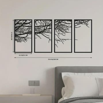 4-Delige Zwarte Metalen Levensboom Wanddecoratie - Stijlvoll, Verzenden, Nieuw
