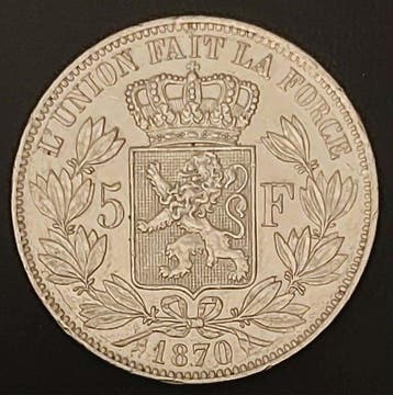 België. Leopold II. 5 Francs 1870 (Zonder minimumprijs)