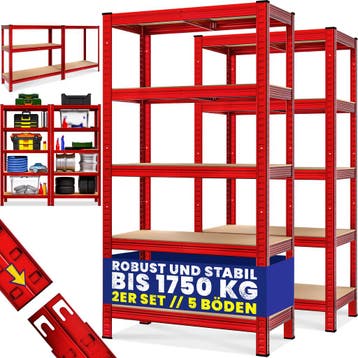 Stellingkast Set van 2 Rood 180x90x40cm 875kg (Kasten), Verzenden, Nieuw