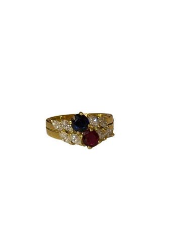 Ring - 18 karaat Geel goud Saffier - Diamant - Ring in, Sieraden, Tassen en Uiterlijk, Ringen, Nieuw