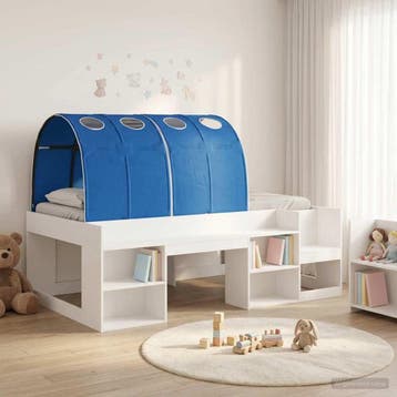 vidaXL Bedframe met tunnel met plank 3 st Wit en Blauw, Verzenden, Nieuw, Wit, Hout