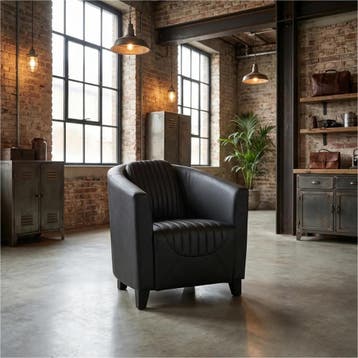 Leren fauteuil Press Special - Toledo Nero (zwart) - Poten, Huis en Inrichting, Fauteuils, Nieuw, Ophalen of Verzenden, Eigentijds, Klassiek, Retro, Romantisch, Vintage
