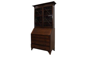 Antieke secretaire met opzetkast – eiken bureaukast met glas, Ophalen of Verzenden, Nieuw