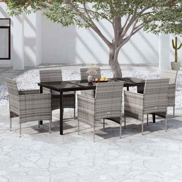 vidaXL 7-delige Tuinset met kussens grijs en zwart, Verzenden, Nieuw, 6 zitplaatsen, Tuinset