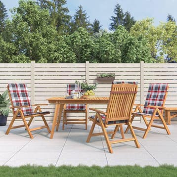 vidaXL Verstelbare klapstoelen met kussens, 4 stuks, massief, Verzenden, Nieuw, Hout