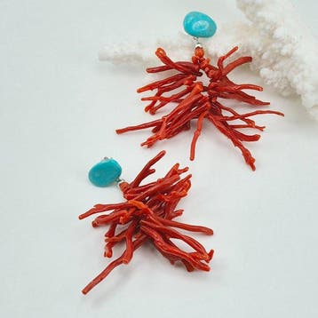 Bloedkoraal - Zilver - Oorbellen - Koraalrood en Turkoois