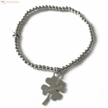 Zilveren klavertje vier rekarmbandje, Sieraden, Tassen en Uiterlijk, Verzenden, Nieuw, Zilver