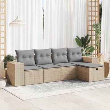 vidaXL 5-delige Loungeset met kussens poly rattan beige, Verzenden, Nieuw, 5 zitplaatsen, Loungeset