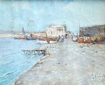 Scuola napoletana (XIX-XX), firmato E. Esposito - Marina di, Antiek en Kunst