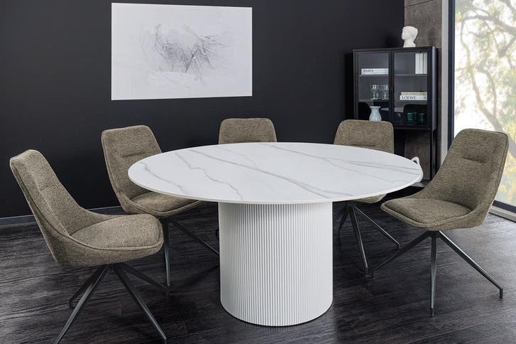 Ronde eettafel UNIQUE 120cm wit keramiek met zuilvoet -, Huis en Inrichting, Tafels | Eettafels, Ophalen of Verzenden