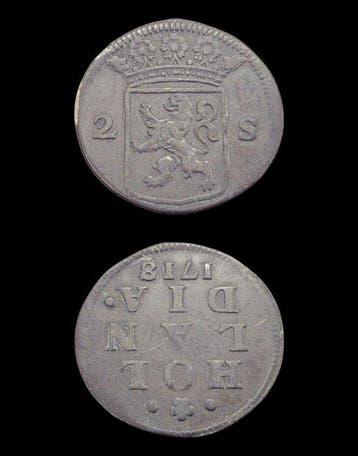 Nederland, Holland 2 of Dubbele Stuiver 1718 Overdate, Postzegels en Munten, Munten | Nederland