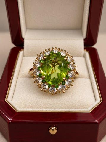 Zonder minimumprijs - Ring Zilver - 4.65ct. tw. Olivijn -, Nieuw