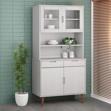 vidaXL Opzetkast MOLDE 90x35x100 cm massief grenenhout wit, Huis en Inrichting, Kasten | Buffetkasten, Verzenden, 100 tot 150 cm