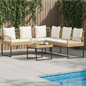 vidaXL Tuinbankenset 2 st Naturel Poly Rattan Staal, Tuin en Terras, Verzenden, Nieuw, Rvs, 2 zitplaatsen