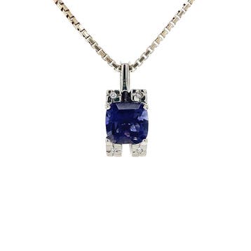 WItgouden hanger met diamant en blauw glas 18 krt, Verzenden, Zo goed als nieuw, Goud