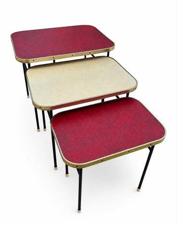 Set bijzettafels (3) - Metaal, Hout, Formica - Set vintage