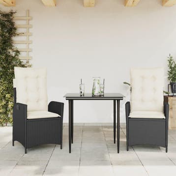 vidaXL 3-delige Tuinset met kussens poly rattan zwart, Verzenden, Nieuw, Tuinset