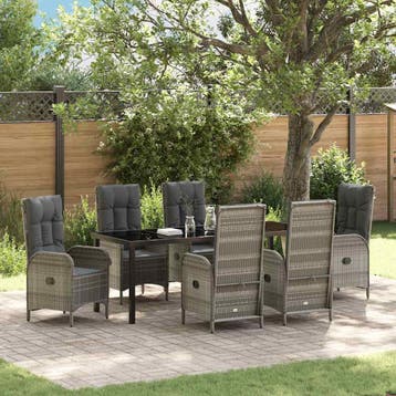 vidaXL Tuin eettafelset met kussen 7 pcs Grijs poly rattan, Tuin en Terras, Tuinsets en Loungesets, Verzenden, Nieuw, Rotan, 7 zitplaatsen