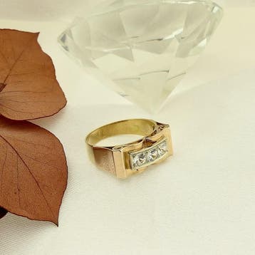 Bicolor gouden ring met zirconia., Gebruikt, Ophalen of Verzenden, 17 tot 18, Met edelsteen