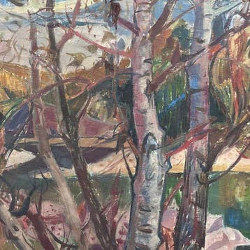 Jean Aujame (1905-1965) - Paysage boisé : Arbres et rivière, Antiek en Kunst