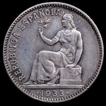 Spanje. Segunda Republica. 1 Peseta 1933*34 Madrid (Zonder