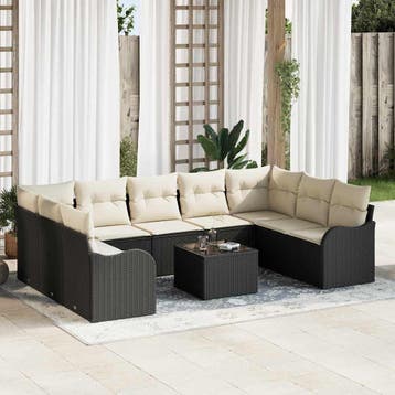 vidaXL Tuin Sofa Set 10 st Zwart poly rattan, Verzenden, Nieuw, Rotan, Meer dan 8 zitplaatsen