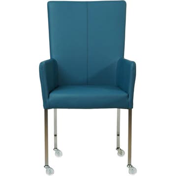 Leren eetkamerstoel Deal met armleuning - Hermes Turquoise, Blauw, Nieuw, Leer, Ophalen of Verzenden