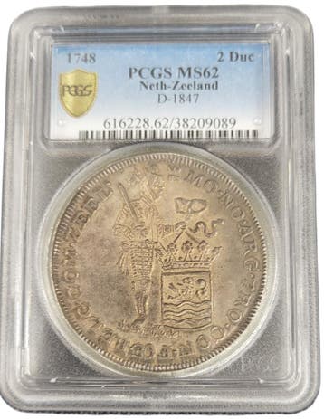 Provincie Zeeland zilveren dukaat 1748 Piedfort PCGS MS62, Verzenden, Munten