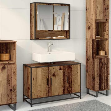 vidaXL Badkamerkast met opslag Oud Hout 90 x 33 x 60 cm, Verzenden, Nieuw, (Half)hoge kast