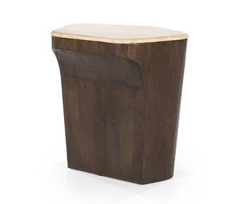 Eleonora Bijzettafel Luna travertin & mangohout 50x40cm -, Huis en Inrichting, Tafels | Bijzettafels, Ophalen of Verzenden, Nieuw